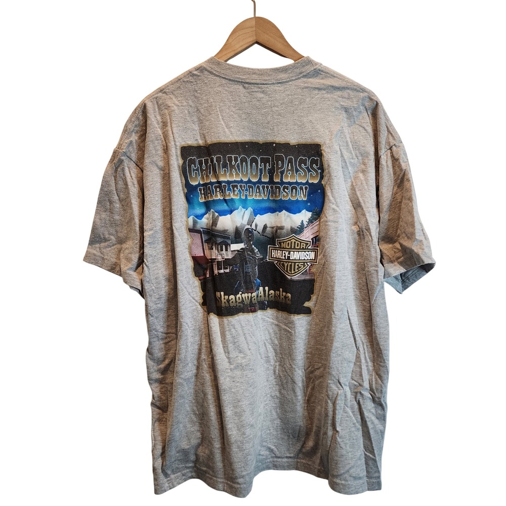 Harley-Davidson T-Shirt Men XL Gray Chilkoot Pass Skagway Alaska Graphic Tee